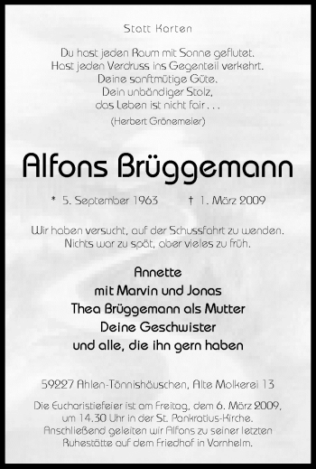 Traueranzeige von Alfons Brüggemann von Neue Osnabrücker Zeitung GmbH & Co. KG