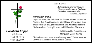 Traueranzeige von Elisabeth Foppe von Neue Osnabrücker Zeitung GmbH & Co. KG