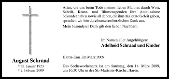 Traueranzeige von August Schraad von Neue Osnabrücker Zeitung GmbH & Co. KG