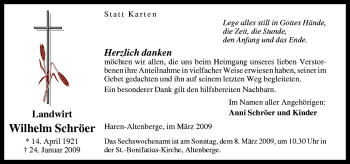 Traueranzeige von Wilhelm Schröer von Neue Osnabrücker Zeitung GmbH & Co. KG