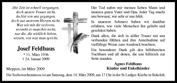 Traueranzeige von Josef Feldhaus von Neue Osnabrücker Zeitung GmbH & Co. KG
