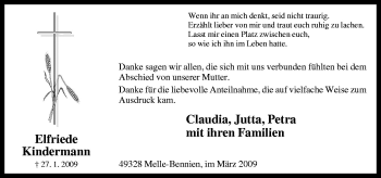 Traueranzeige von Elfriede Kindermann von Neue Osnabrücker Zeitung GmbH & Co. KG