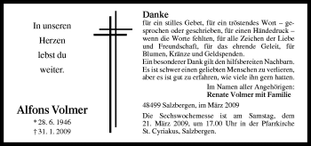 Traueranzeige von Alfons Volmer von Neue Osnabrücker Zeitung GmbH & Co. KG