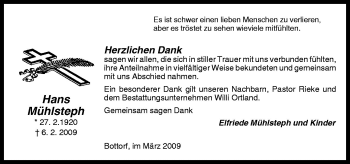 Traueranzeige von Hans Mühlsteph von Neue Osnabrücker Zeitung GmbH & Co. KG