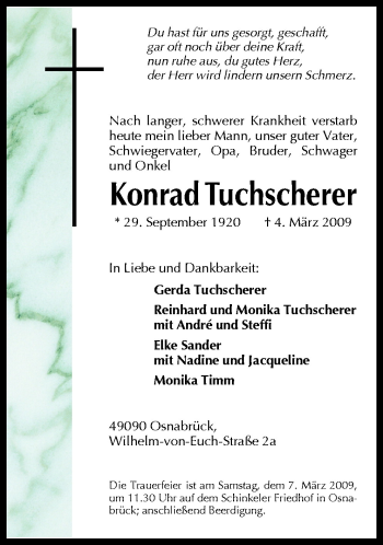Traueranzeige von Konrad Tuchscherer von Neue Osnabrücker Zeitung GmbH & Co. KG