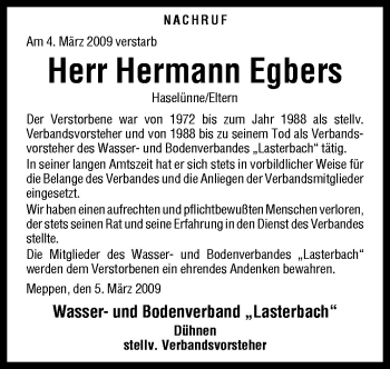 Traueranzeige von Hermann Egbers von Neue Osnabrücker Zeitung GmbH & Co. KG