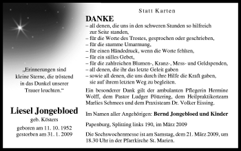 Traueranzeige von Liesel Jongebloed von Neue Osnabrücker Zeitung GmbH & Co. KG