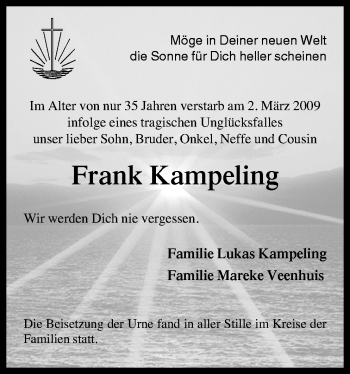 Traueranzeige von Frank Kampeling von Neue Osnabrücker Zeitung GmbH & Co. KG