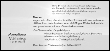Traueranzeige von Anneliese Möllering von Neue Osnabrücker Zeitung GmbH & Co. KG
