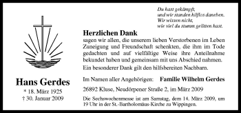 Traueranzeige von Hans Gerdes von Neue Osnabrücker Zeitung GmbH & Co. KG