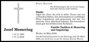 Traueranzeige von Josef Memering von Neue Osnabrücker Zeitung GmbH & Co. KG