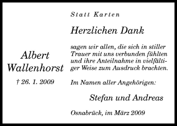 Traueranzeige von Albert Wallenhorst von Neue Osnabrücker Zeitung GmbH & Co. KG