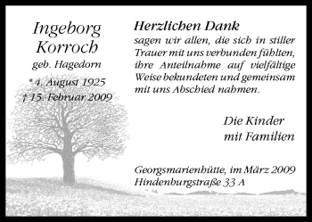 Traueranzeige von Ingeborg Korroch von Neue Osnabrücker Zeitung GmbH & Co. KG