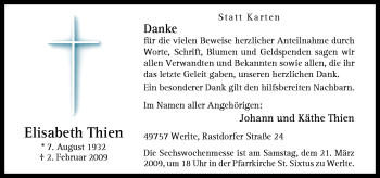 Traueranzeige von Elisabeth Thien von Neue Osnabrücker Zeitung GmbH & Co. KG