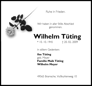 Traueranzeige von Wilhelm Tüting von Neue Osnabrücker Zeitung GmbH & Co. KG