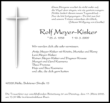 Traueranzeige von Rolf Meyer-Kisker von Neue Osnabrücker Zeitung GmbH & Co. KG