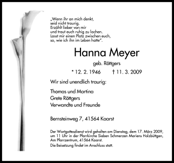 Traueranzeige von Hanna Meyer von Neue Osnabrücker Zeitung GmbH & Co. KG