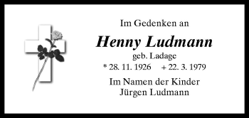 Traueranzeige von Henny Ludmann von Neue Osnabrücker Zeitung GmbH & Co. KG