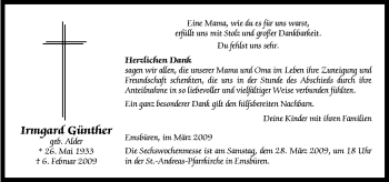 Traueranzeige von Irmgard Günther von Neue Osnabrücker Zeitung GmbH & Co. KG