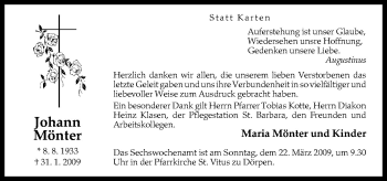Traueranzeige von Johann Mönter von Neue Osnabrücker Zeitung GmbH & Co. KG