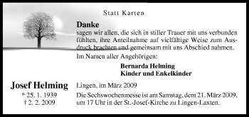 Traueranzeige von Josef Helming von Neue Osnabrücker Zeitung GmbH & Co. KG