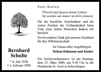 Traueranzeige von Bernhard Schulete von Neue Osnabrücker Zeitung GmbH & Co. KG