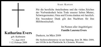 Traueranzeige von Katharina Evers von Neue Osnabrücker Zeitung GmbH & Co. KG