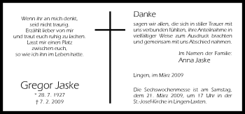 Traueranzeige von Gregor Jaske von Neue Osnabrücker Zeitung GmbH & Co. KG