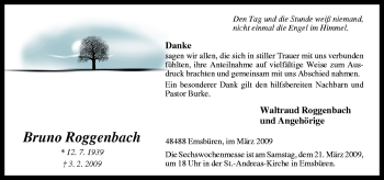 Traueranzeige von Bruno Roggenbach von Neue Osnabrücker Zeitung GmbH & Co. KG