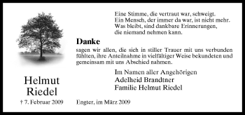 Traueranzeige von Helmut Riedel von Neue Osnabrücker Zeitung GmbH & Co. KG