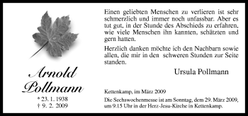 Traueranzeige von Arnold Pollmann von Neue Osnabrücker Zeitung GmbH & Co. KG