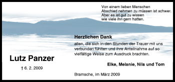 Traueranzeige von Lutz panzer von Neue Osnabrücker Zeitung GmbH & Co. KG