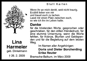 Traueranzeige von Lina Harmeier von Neue Osnabrücker Zeitung GmbH & Co. KG