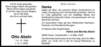 Traueranzeige von Otto Abeln von Neue Osnabrücker Zeitung GmbH & Co. KG