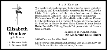 Traueranzeige von Elisabeth Wimker von Neue Osnabrücker Zeitung GmbH & Co. KG