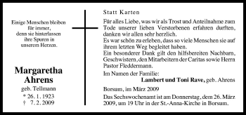 Traueranzeige von Margaretha Ahrens von Neue Osnabrücker Zeitung GmbH & Co. KG