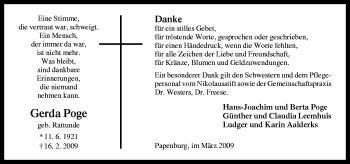 Traueranzeige von Gerda Poge von Neue Osnabrücker Zeitung GmbH & Co. KG