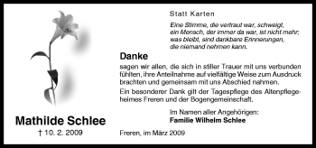 Traueranzeige von Mathilde Schlee von Neue Osnabrücker Zeitung GmbH & Co. KG