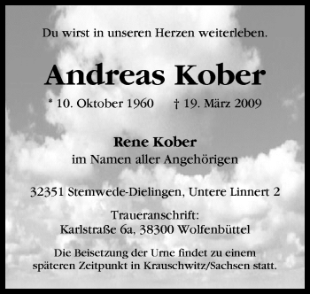 Traueranzeige von Andreas Kober von Neue Osnabrücker Zeitung GmbH & Co. KG