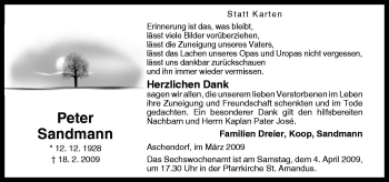 Traueranzeige von Peter Sandmann von Neue Osnabrücker Zeitung GmbH & Co. KG