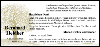 Traueranzeige von Bernhard Heidker von Neue Osnabrücker Zeitung GmbH & Co. KG