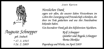 Traueranzeige von Auguste Schnepper von Neue Osnabrücker Zeitung GmbH & Co. KG