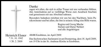 Traueranzeige von Heinrich Elsner von Neue Osnabrücker Zeitung GmbH & Co. KG