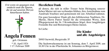 Traueranzeige von Angela Fennen von Neue Osnabrücker Zeitung GmbH & Co. KG