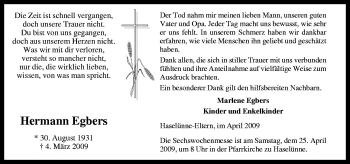 Traueranzeige von Hermann Egbers von Neue Osnabrücker Zeitung GmbH & Co. KG