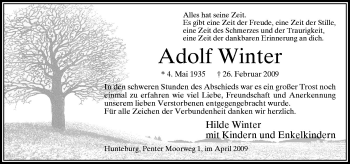 Traueranzeige von Adolf Winter von Neue Osnabrücker Zeitung GmbH & Co. KG