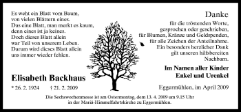 Traueranzeige von Elisabeth Backhaus von Neue Osnabrücker Zeitung GmbH & Co. KG