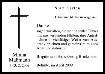 Traueranzeige von Minna Maßmann von Neue Osnabrücker Zeitung GmbH & Co. KG