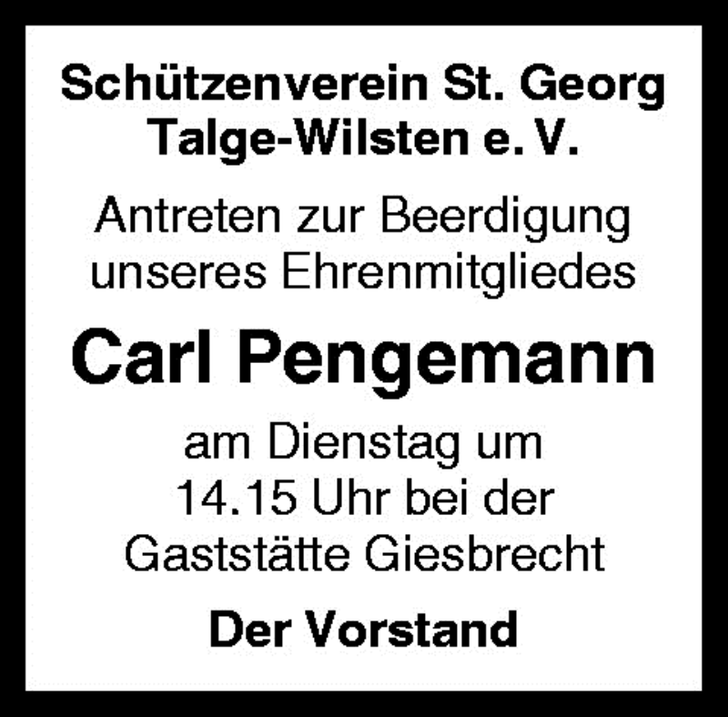  Traueranzeige für Carl Pengemann vom 07.04.2009 aus Neue Osnabrücker Zeitung GmbH & Co. KG