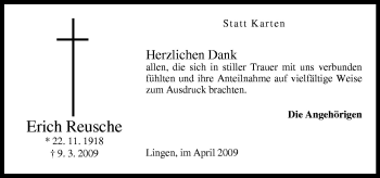 Traueranzeige von Erich Reusche von Neue Osnabrücker Zeitung GmbH & Co. KG